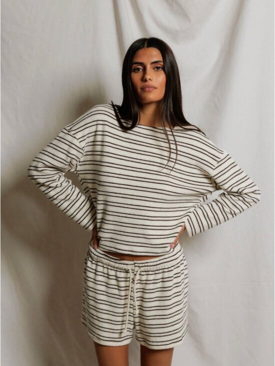 perfectwhitetee Other - NWT Perfect White Tee Terry Striped Set, sz S